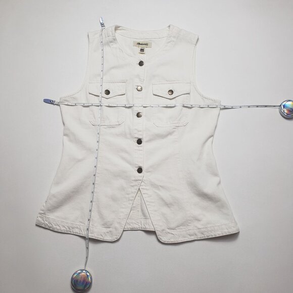 Madewell Denim High Crewneck Vest Women's Size 12 Tile White Utility Pockets NWT - Picture 5 of 16